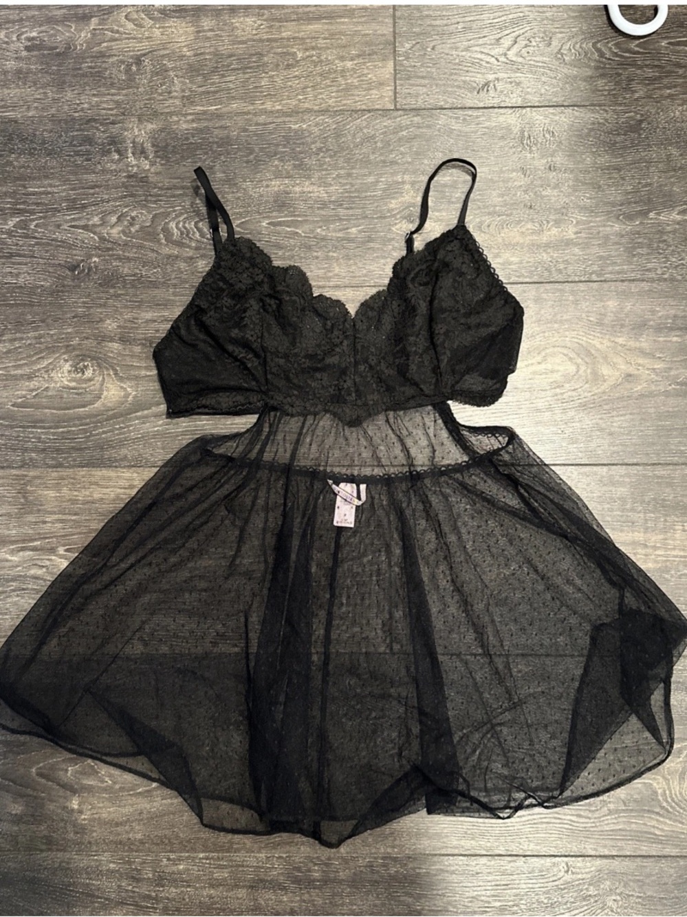 Victoria Secret mesh babydoll lingerie gown sheer black lace size large
